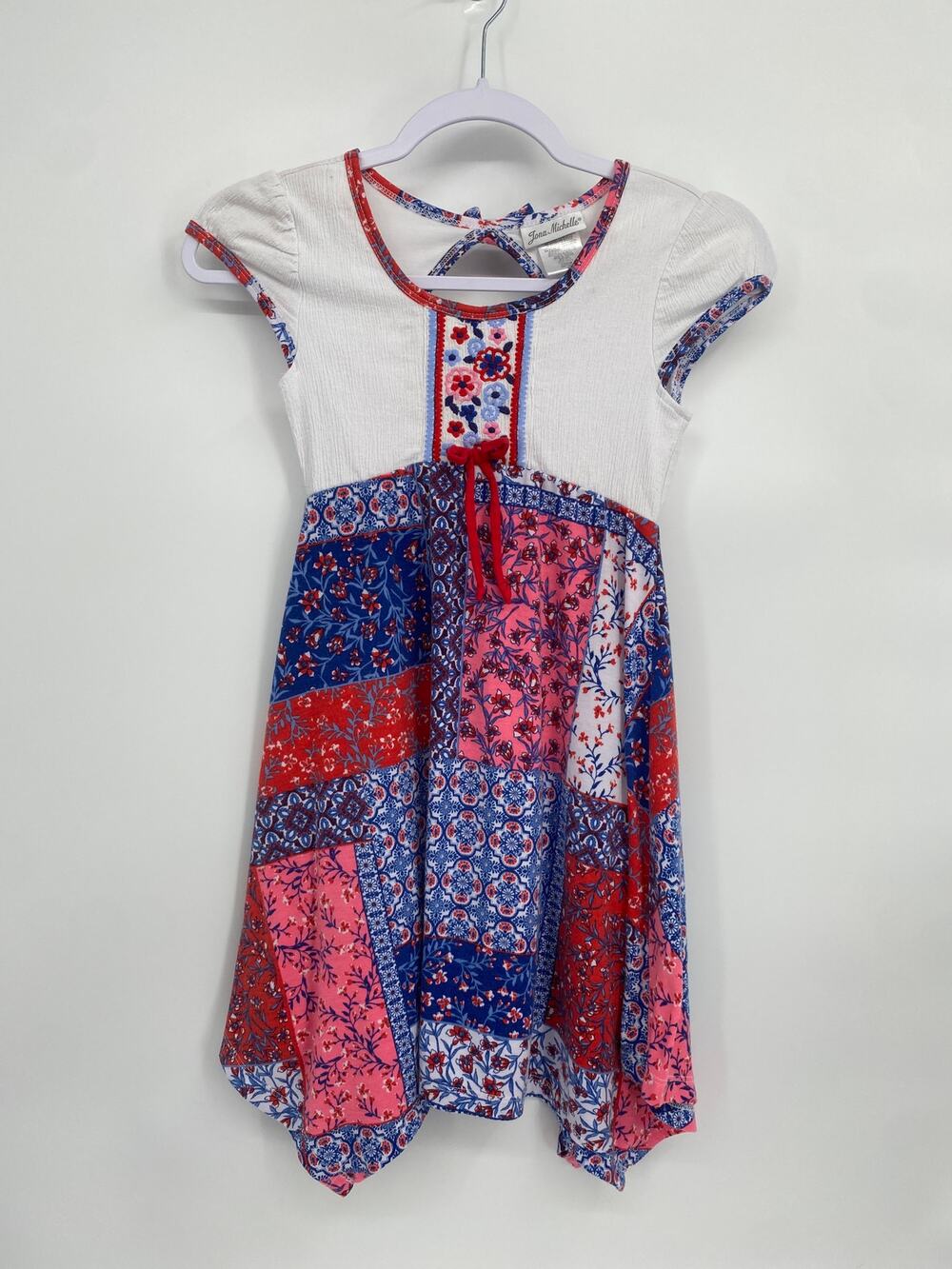 Jona Michelle Patchwork Dress Asymmetrical Hem Short Sleeve girls 8